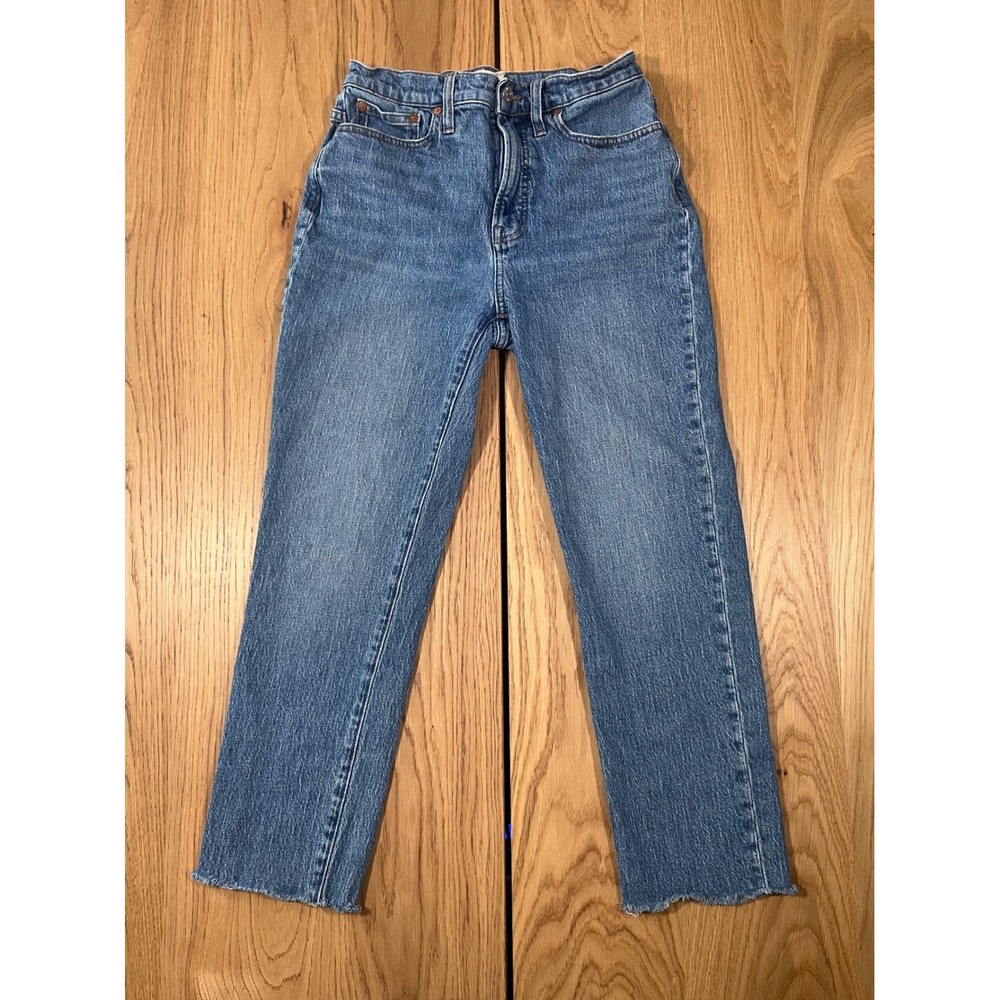Madewell The Perfect Vintage Straight Leg Jeans Women 26 Blue Raw Hem